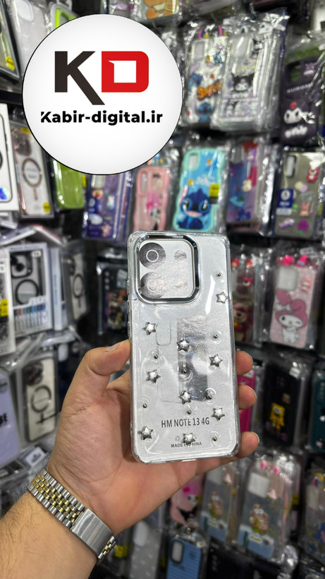 قاب گوشی Redmi Note 13 شیائومی لاکچری شفاف رزینی طرح شاین لنز کرومی طرح ستاره
