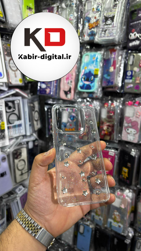 قاب گوشی Redmi Note 13 شیائومی لاکچری شفاف رزینی طرح شاین لنز کرومی طرح ستاره