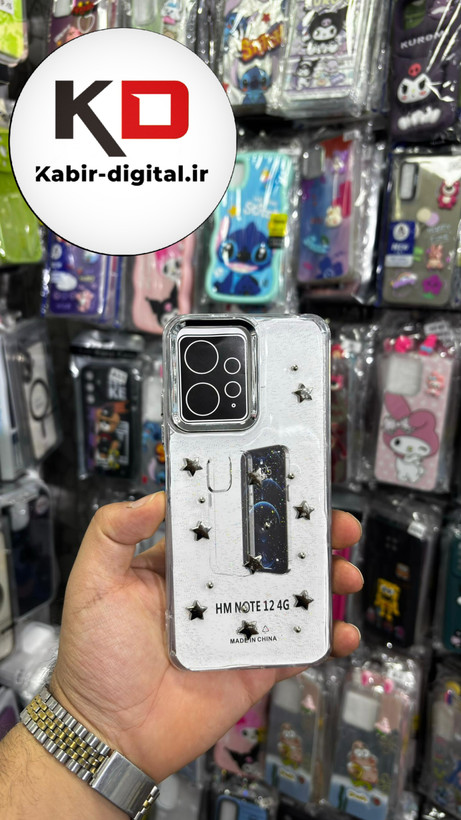 قاب گوشی Redmi Note 12 4G شیائومی لاکچری شفاف رزینی طرح شاین لنز کرومی طرح ستاره