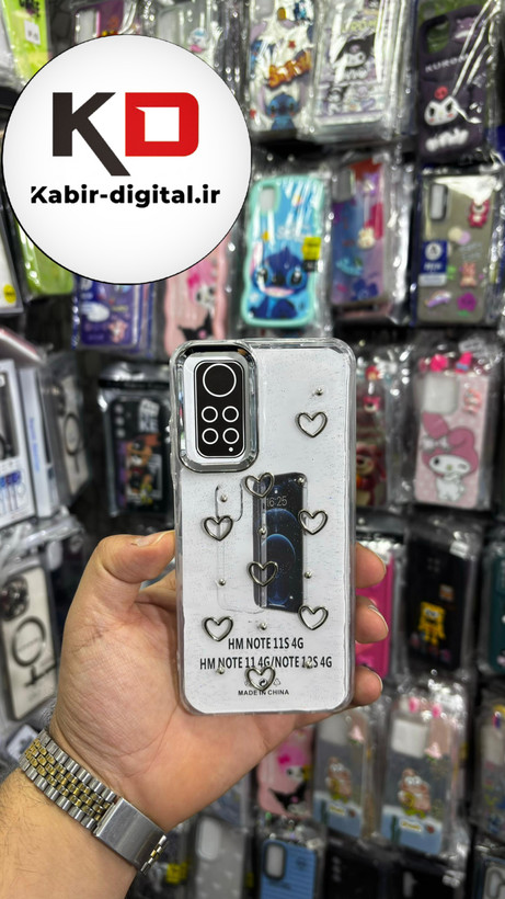 قاب گوشی Redmi Note 11/Note 11s/Note 12s شیائومی لاکچری شفاف رزینی طرح شاین لنز کرومی طرح قلب