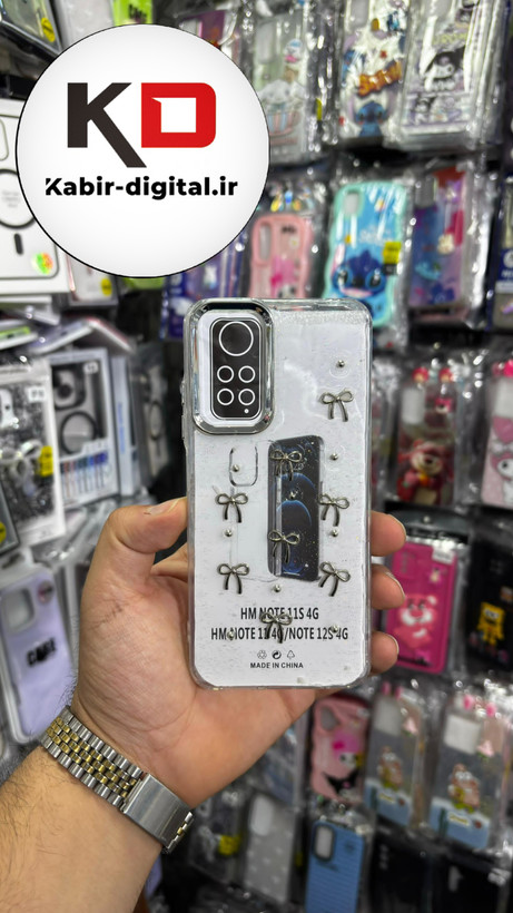 قاب گوشی Redmi Note 11/Note 11s/Note 12s شیائومی لاکچری شفاف رزینی طرح شاین لنز کرومی طرح پاپیون