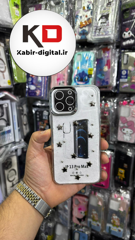 قاب گوشی iPhone 13 Pro Max آیفون لاکچری شفاف رزینی طرح شاین لنز کرومی طرح ستاره