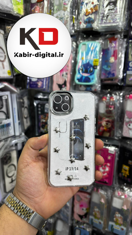 قاب گوشی iPhone 13/14/15 آیفون لاکچری شفاف رزینی طرح شاین لنز کرومی طرح ستاره
