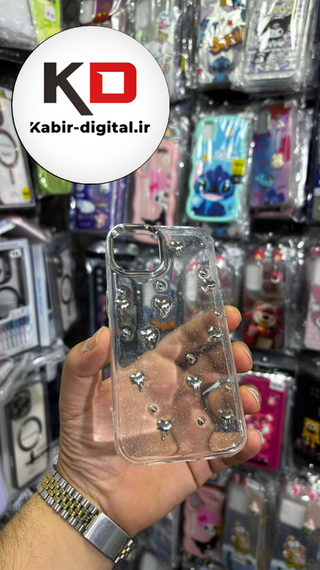 قاب گوشی iPhone 13/14/15 آیفون لاکچری شفاف رزینی طرح شاین لنز کرومی طرح قلب