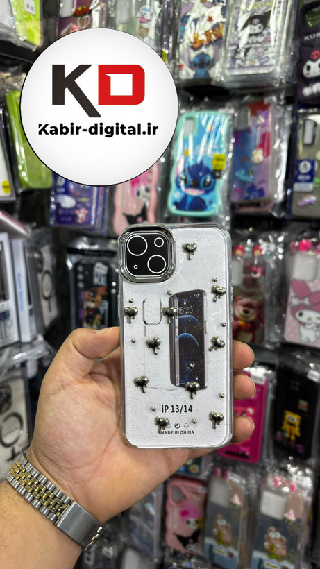 قاب گوشی iPhone 13/14/15 آیفون لاکچری شفاف رزینی طرح شاین لنز کرومی طرح قلب