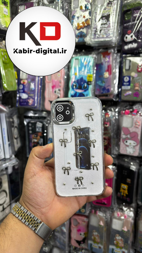 قاب گوشی iPhone 11 آیفون لاکچری شفاف رزینی طرح شاین لنز کرومی طرح پاپیون