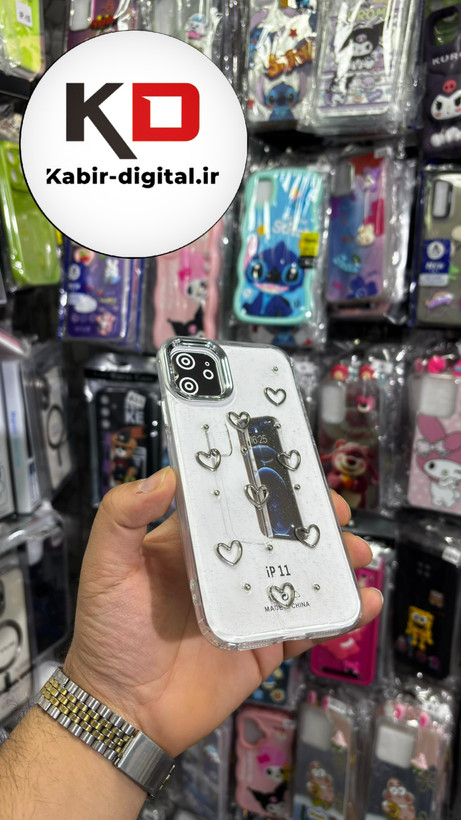 قاب گوشی iPhone 11 آیفون لاکچری شفاف رزینی طرح شاین لنز کرومی طرح قلب