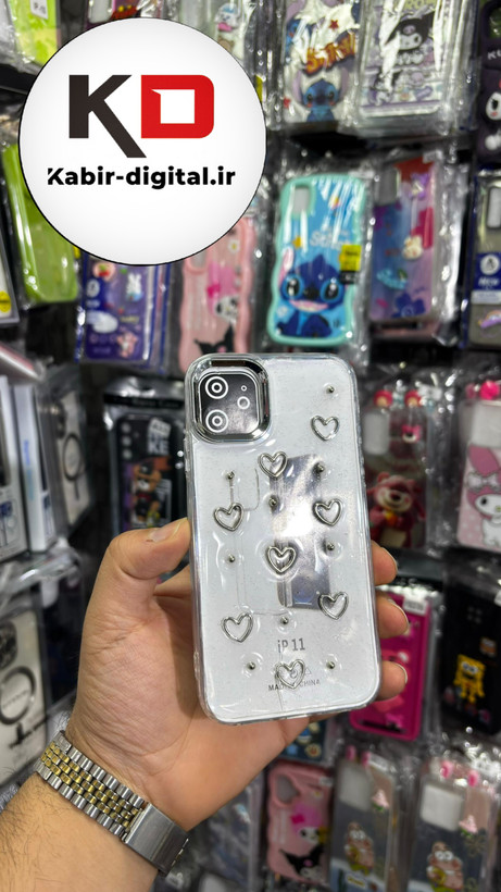 قاب گوشی iPhone 11 آیفون لاکچری شفاف رزینی طرح شاین لنز کرومی طرح قلب