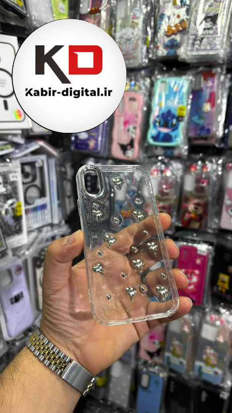 قاب گوشی iPhone x/xs آیفون لاکچری شفاف رزینی طرح شاین لنز کرومی طرح قلب