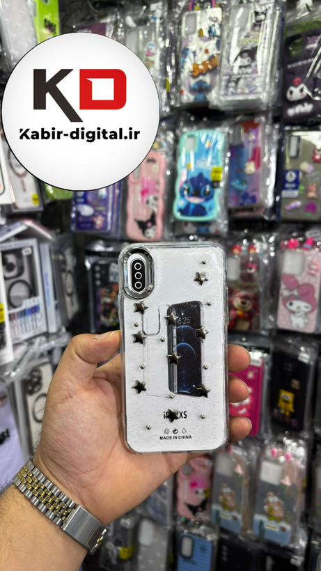 قاب گوشی iPhone x/xs آیفون لاکچری شفاف رزینی طرح شاین لنز کرومی طرح ستاره