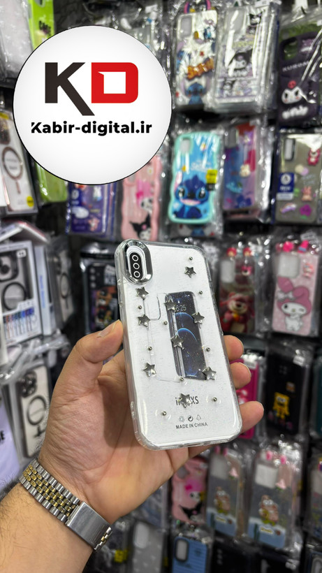 قاب گوشی iPhone x/xs آیفون لاکچری شفاف رزینی طرح شاین لنز کرومی طرح ستاره