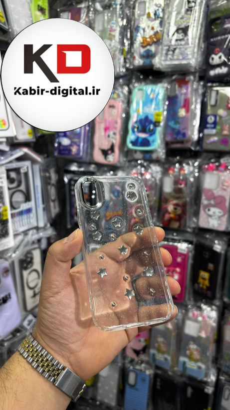 قاب گوشی iPhone x/xs آیفون لاکچری شفاف رزینی طرح شاین لنز کرومی طرح ستاره