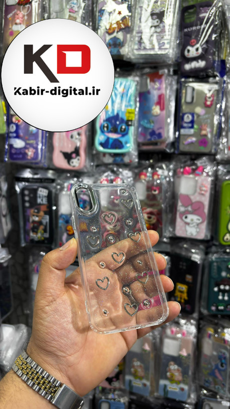 قاب گوشی iPhone x/xs آیفون لاکچری شفاف رزینی طرح شاین لنز کرومی طرح قلب