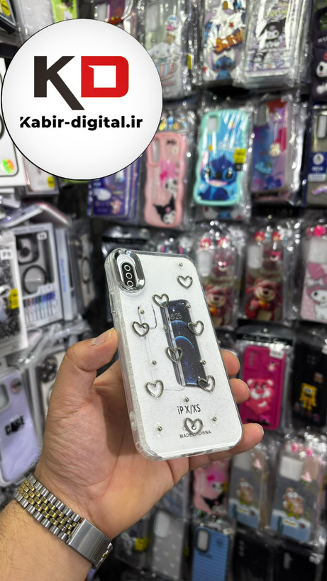 قاب گوشی iPhone x/xs آیفون لاکچری شفاف رزینی طرح شاین لنز کرومی طرح قلب
