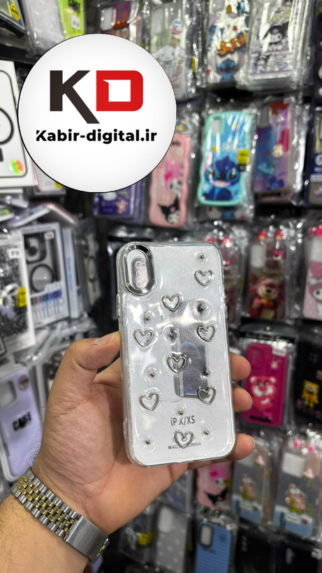 قاب گوشی iPhone x/xs آیفون لاکچری شفاف رزینی طرح شاین لنز کرومی طرح قلب