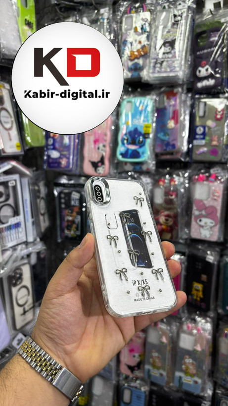 قاب گوشی iPhone x/xs آیفون لاکچری شفاف رزینی طرح شاین لنز کرومی طرح پاپیون