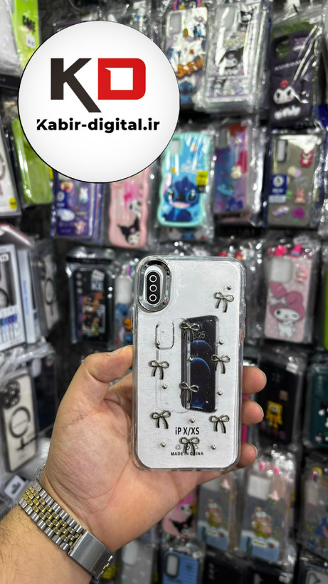 قاب گوشی iPhone x/xs آیفون لاکچری شفاف رزینی طرح شاین لنز کرومی طرح پاپیون