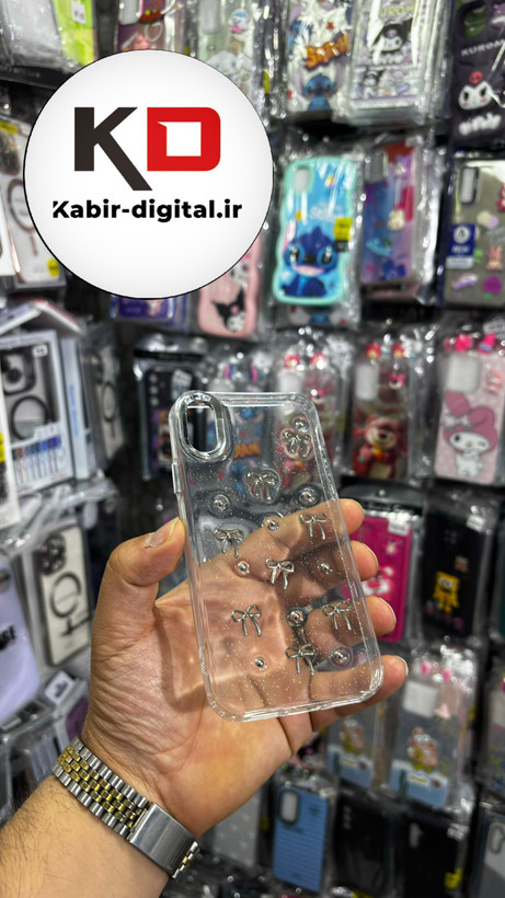 قاب گوشی iPhone x/xs آیفون لاکچری شفاف رزینی طرح شاین لنز کرومی طرح پاپیون