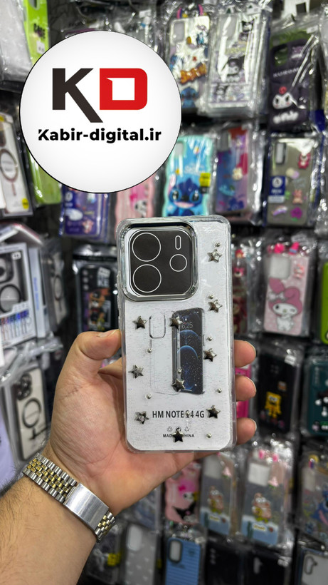 قاب گوشی Redmi Note 14 4G شیائومی لاکچری شفاف رزینی طرح شاین لنز کرومی طرح ستاره