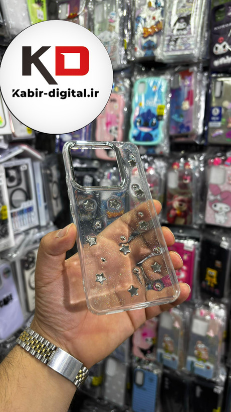 قاب گوشی Redmi Note 14 4G شیائومی لاکچری شفاف رزینی طرح شاین لنز کرومی طرح ستاره