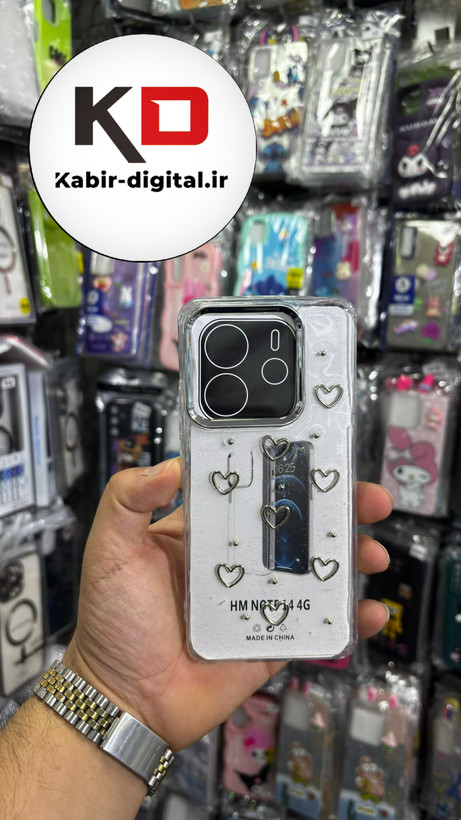 قاب گوشی Redmi Note 14 4G شیائومی لاکچری شفاف رزینی طرح شاین لنز کرومی طرح قلب