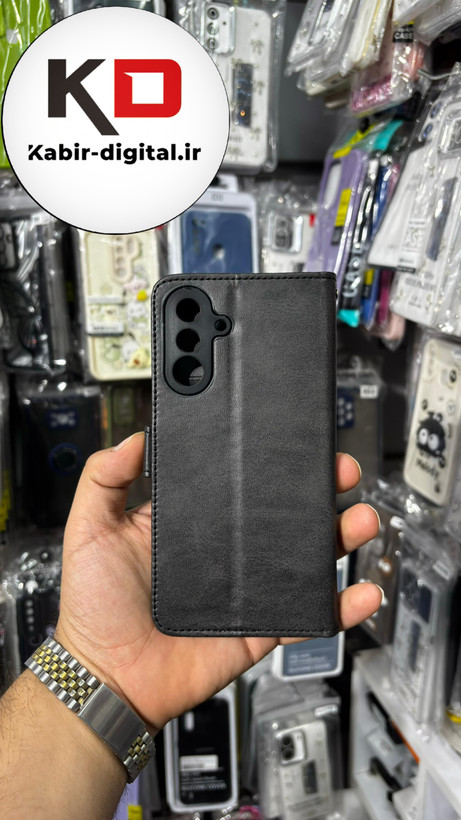 کیف گوشی Galaxy A36 سامسونگ چرم مگنتی جاکارتی بند آویز دار مشکی