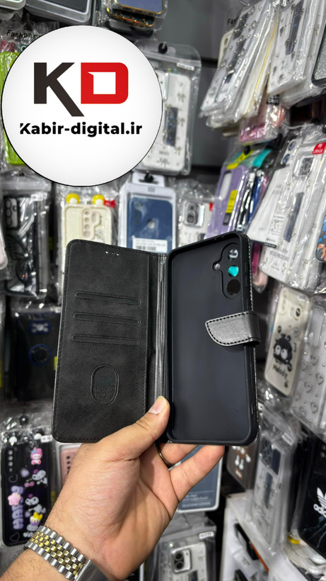 کیف گوشی Galaxy A36 سامسونگ چرم مگنتی جاکارتی بند آویز دار مشکی
