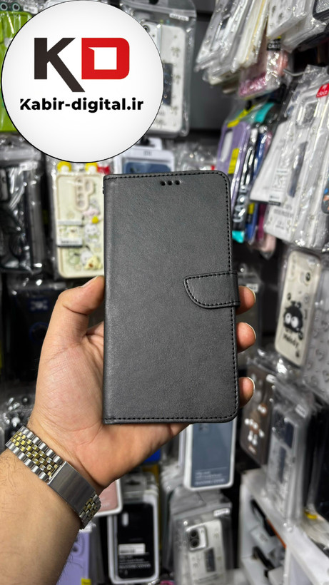 کیف گوشی Galaxy A36 سامسونگ چرم مگنتی جاکارتی بند آویز دار مشکی
