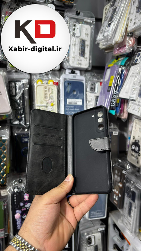 کیف گوشی Galaxy S21 FE سامسونگ چرم مگنتی جاکارتی بند آویز دار مشکی