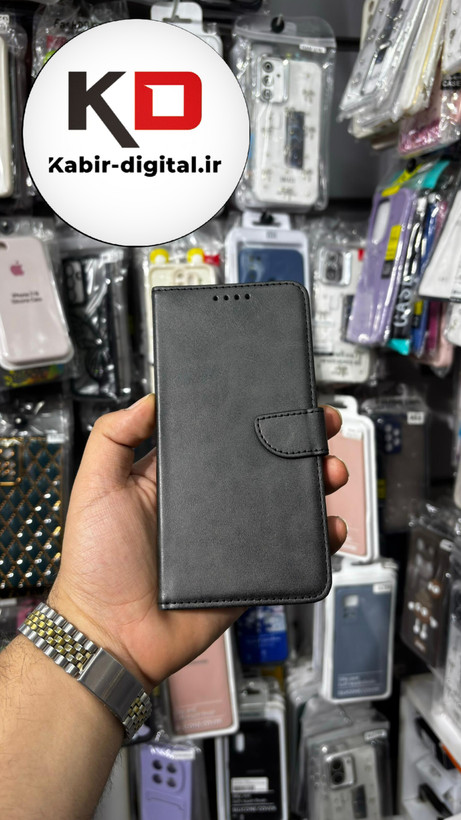 کیف گوشی Galaxy S21 FE سامسونگ چرم مگنتی جاکارتی بند آویز دار مشکی