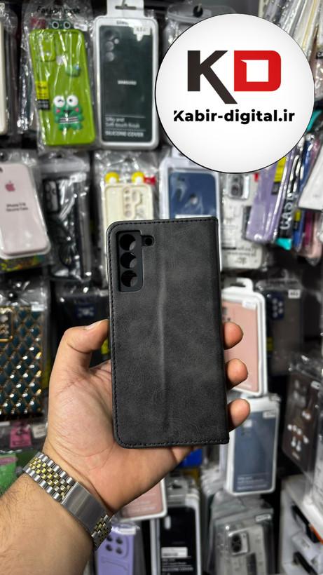 کیف گوشی Galaxy S21 FE سامسونگ چرم مگنتی جاکارتی بند آویز دار مشکی