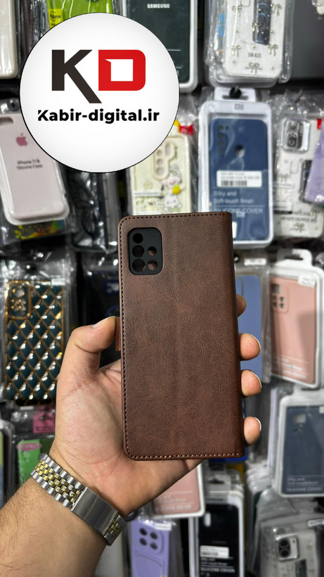 کیف گوشی Galaxy A51 سامسونگ چرم مگنتی جاکارتی بند آویز دار قهوه ایی