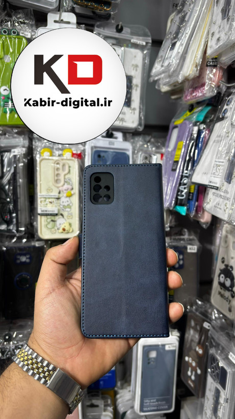 کیف گوشی Galaxy A51 سامسونگ چرم مگنتی جاکارتی بند آویز دار سرمه ایی