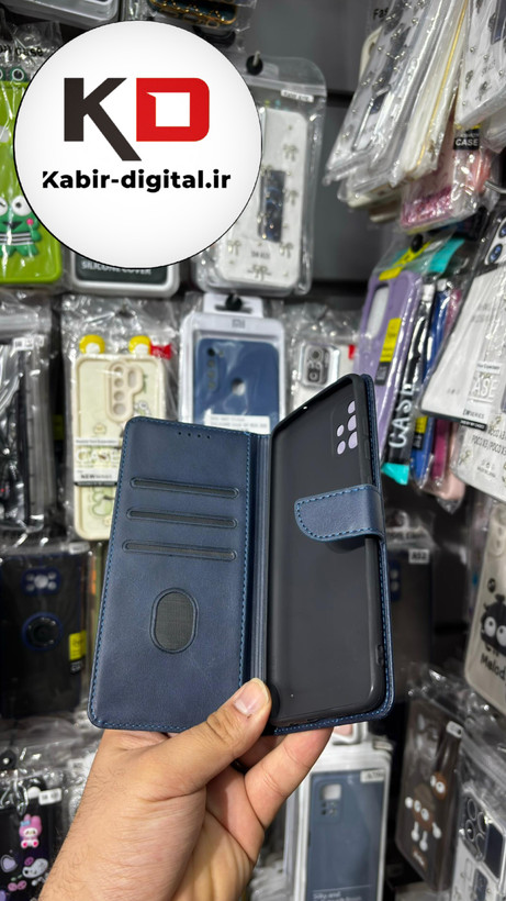 کیف گوشی Galaxy A51 سامسونگ چرم مگنتی جاکارتی بند آویز دار سرمه ایی