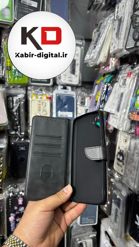 کیف گوشی Galaxy A04 سامسونگ چرم مگنتی جاکارتی بند آویز دار مشکی