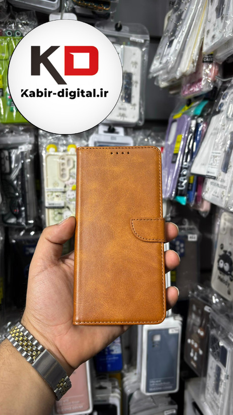 کیف گوشی Galaxy A04 سامسونگ چرم مگنتی جاکارتی بند آویز دار عسلی