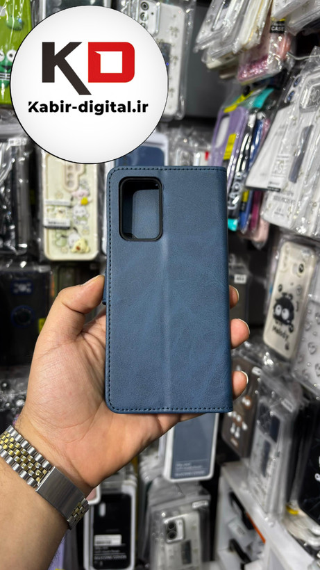 کیف گوشی Galaxy A52/A52s سامسونگ چرم مگنتی جاکارتی بند آویز دار سرمه ایی