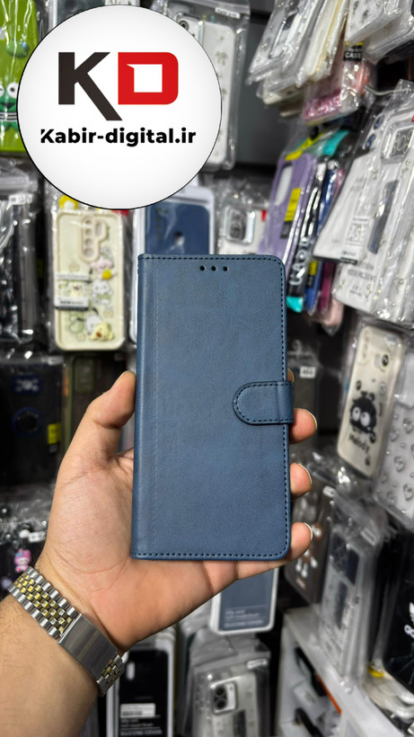 کیف گوشی Galaxy A52/A52s سامسونگ چرم مگنتی جاکارتی بند آویز دار سرمه ایی