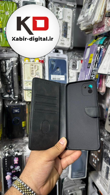 کیف گوشی Galaxy A03 سامسونگ چرم مگنتی جاکارتی بند آویز دار مشکی