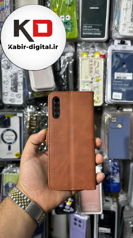 کیف گوشی Galaxy A50/A50s/A30s سامسونگ چرم مگنتی جاکارتی بند آویز دار قهوه ایی