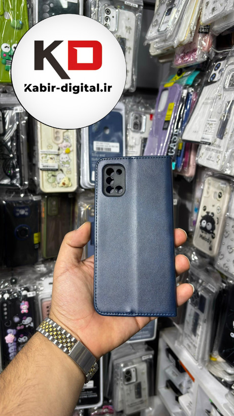 کیف گوشی Galaxy A31 سامسونگ چرم مگنتی جاکارتی بند آویز دار سرمه ایی