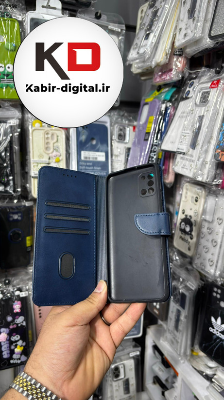 کیف گوشی Galaxy A31 سامسونگ چرم مگنتی جاکارتی بند آویز دار سرمه ایی