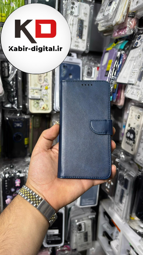 کیف گوشی Galaxy A31 سامسونگ چرم مگنتی جاکارتی بند آویز دار سرمه ایی