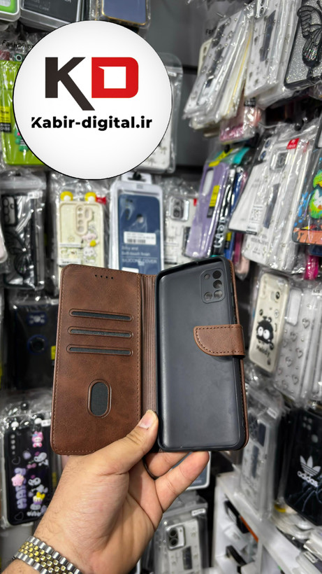 کیف گوشی Galaxy A31 سامسونگ چرم مگنتی جاکارتی بند آویز دار قهوه ایی