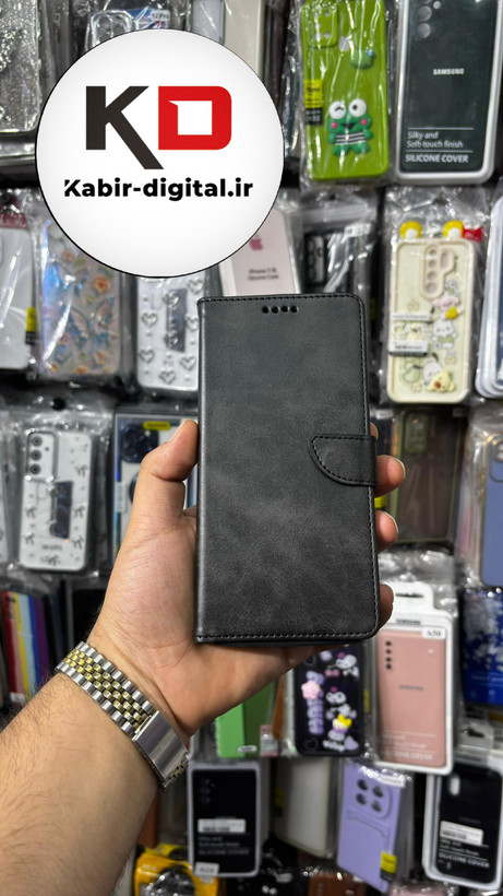 کیف گوشی Redmi Note 14 4Gشیائومی چرم مگنتی جاکارتی بند آویز دار مشکی