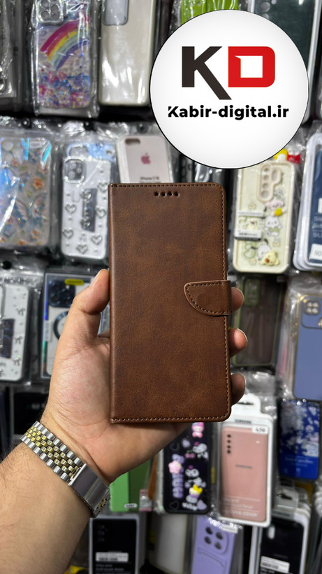 کیف گوشی Redmi Note 14 Pro 4Gشیائومی چرم مگنتی جاکارتی بند آویز دار قهوه ایی
