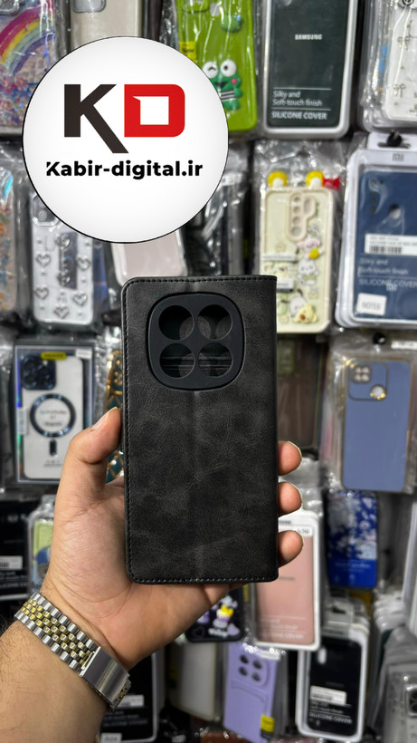 کیف گوشی Redmi Note 14 Pro 5Gشیائومی چرم مگنتی جاکارتی بند آویز دار مشکی