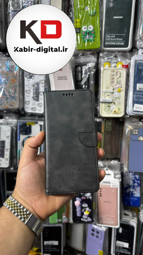 کیف گوشی Redmi Note 14 Pro 5Gشیائومی چرم مگنتی جاکارتی بند آویز دار مشکی
