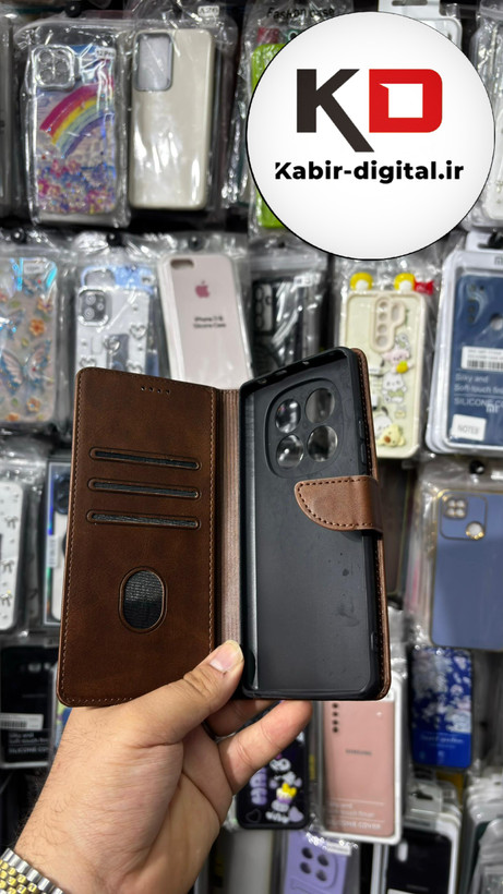 کیف گوشی Redmi Note 14 Pro 5Gشیائومی چرم مگنتی جاکارتی بند آویز دار قهوه ایی