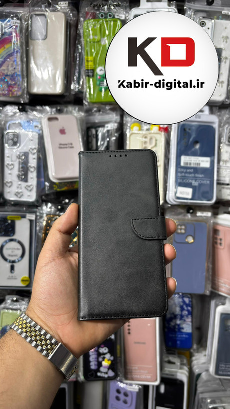کیف گوشی Redmi Note 12 4Gشیائومی چرم مگنتی جاکارتی بند آویز دار مشکی